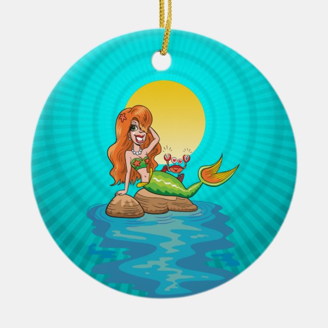 Mermaid under a Full Moon Ceramic Ornament (Front)