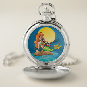 Mermaid under a Full Moon Pocket Watch