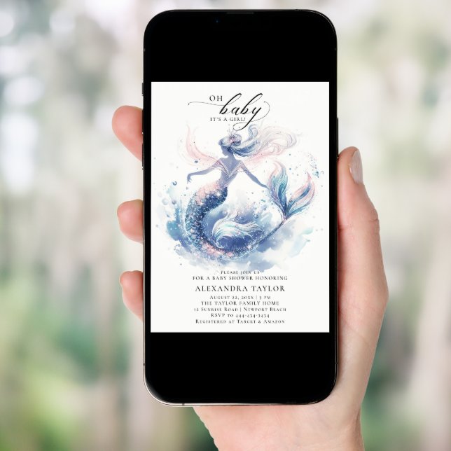 Mermaid Under Sea Elegant Chic Girl Baby Shower Invitation (Front Digital)