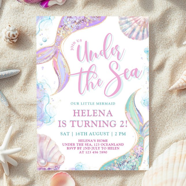 Mermaid Under the Sea 2nd Birthday Girl Invitation (Creator Uploaded)