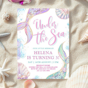 Mermaid Under the Sea 3rd Birthday Girl Invitation