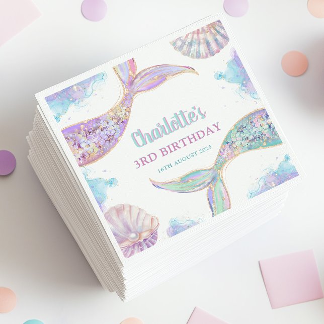Mermaid Under the Sea 3rd Birthday Napkins (Creator Uploaded)
