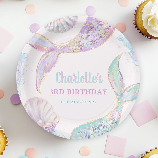 Mermaid Under the Sea 3rd Birthday Paper Plates (Creator Uploaded)