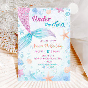 Mermaid Under The Sea 3th Birthday Party Invitation