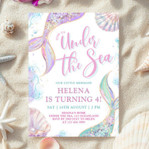 Mermaid Under the Sea 4th Birthday Girl Invitation
