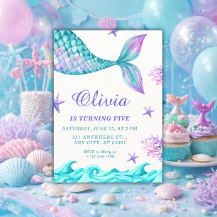 Mermaid  Under the Sea 5th Birthday Invitation