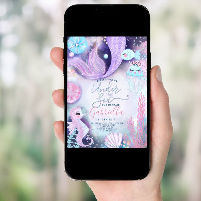 Mermaid Under The Sea Animals Birthday Invitation (Front Digital)