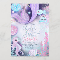 Mermaid Under The Sea Animals Birthday Invitation