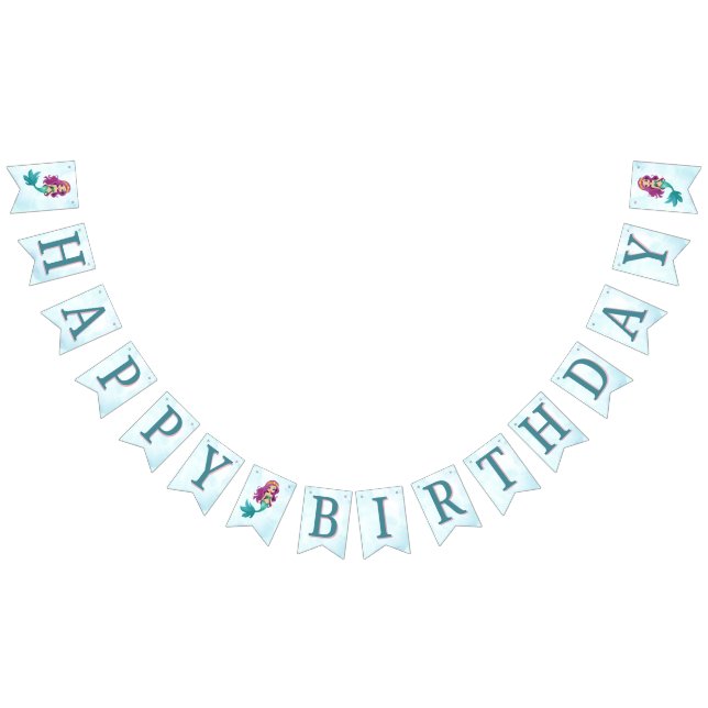 Mermaid Under the Sea  Any Age Girls Birthday Bunting Flags (All)