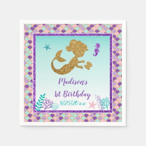 Mermaid Under The Sea Baby Birthday Napkins