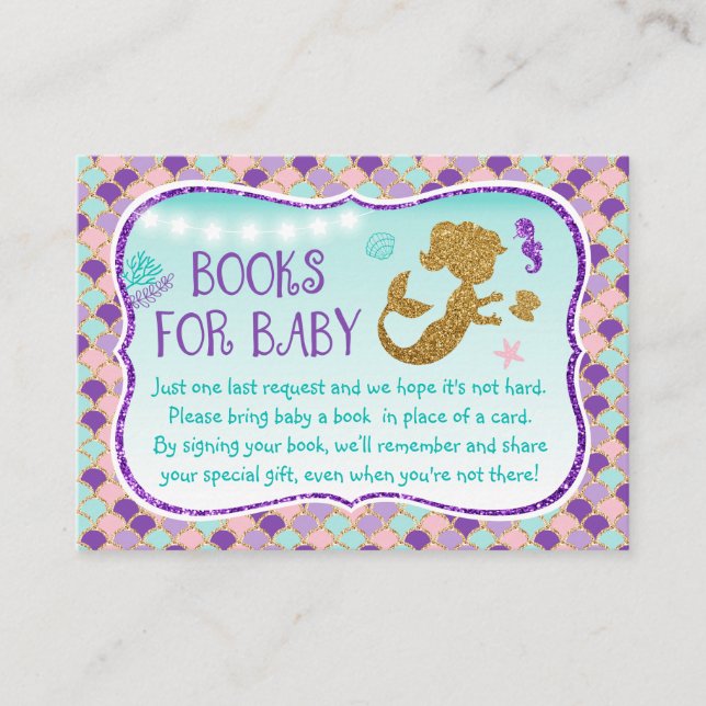Mermaid Under The Sea Baby Book Request Cards (Front)
