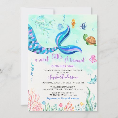 Mermaid Under the Sea Baby Girl Baby Shower Invitation