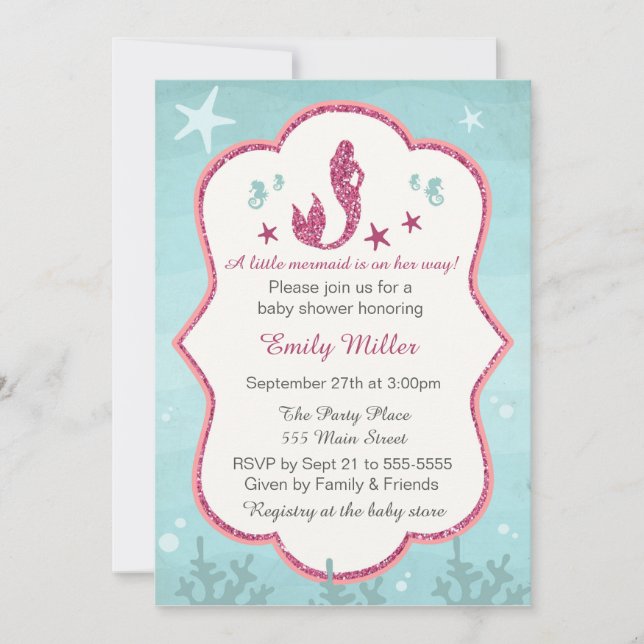 Mermaid Under The Sea Baby Girl Shower Invitation (Front)