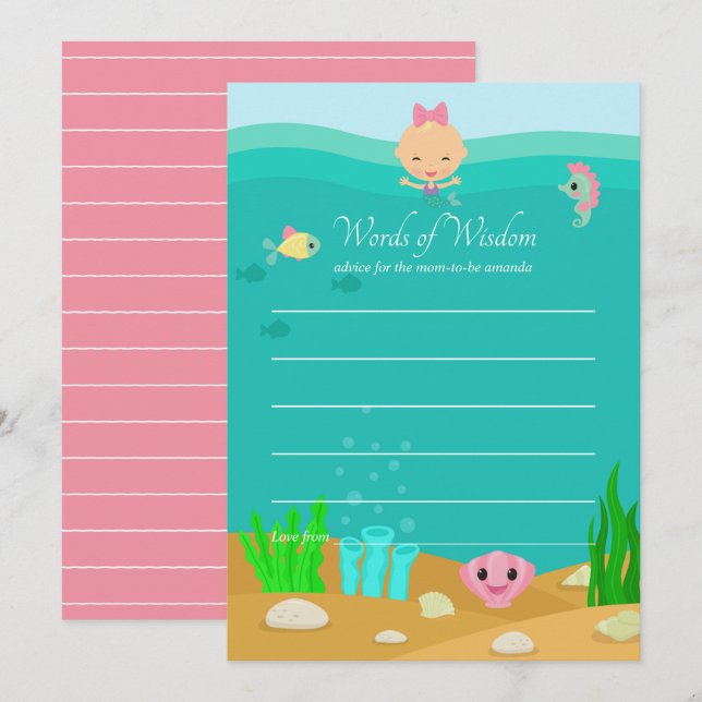 Mermaid Under the Sea Baby Shower Advice for Mom Invitation (Front/Back)