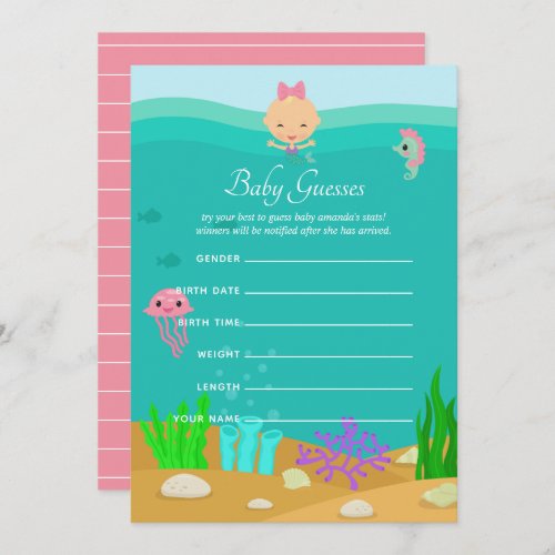 Mermaid Under the Sea Baby Shower Baby Guesses Invitation