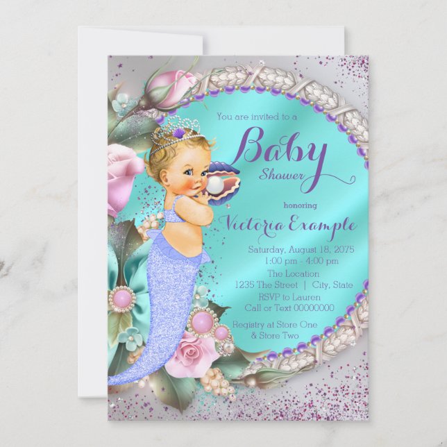 Mermaid Under The Sea Baby Shower Invitation (Front)