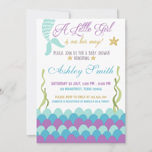 Mermaid Under The Sea Baby Shower Invitation (Front)