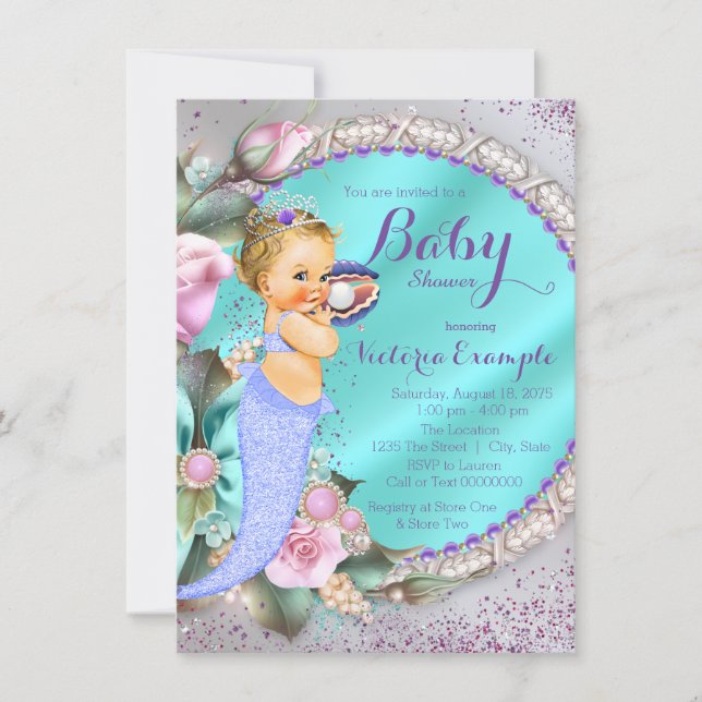 Mermaid Under The Sea Baby Shower Invitation (Front)