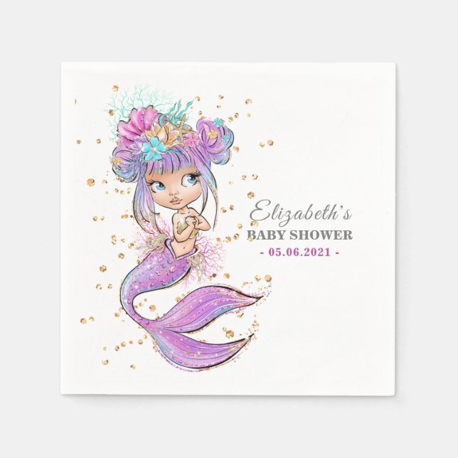 Mermaid Under The Sea Baby Shower Napkins (Front)