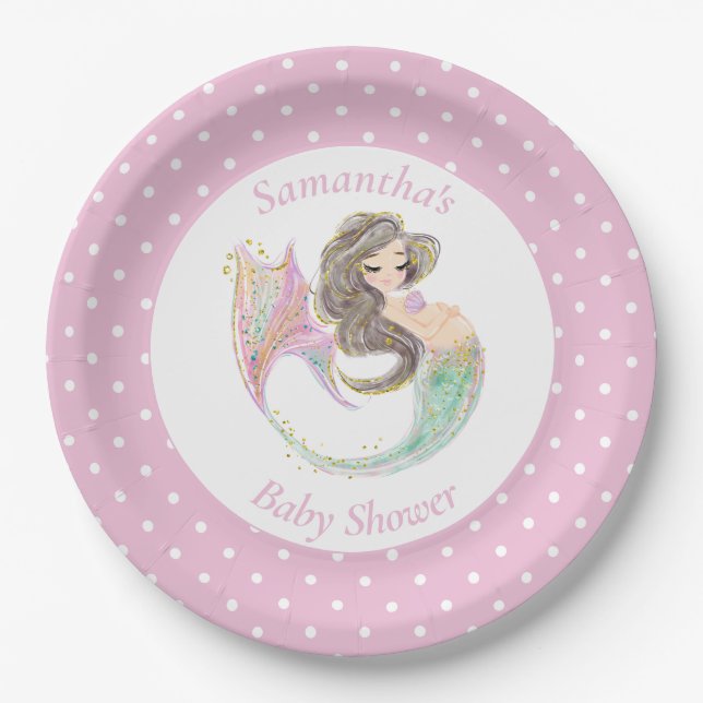 Mermaid under the sea baby shower  paper plates (Front)