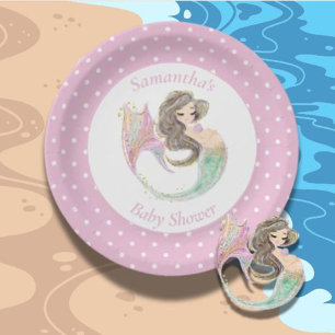 Mermaid under the sea baby shower paper plates