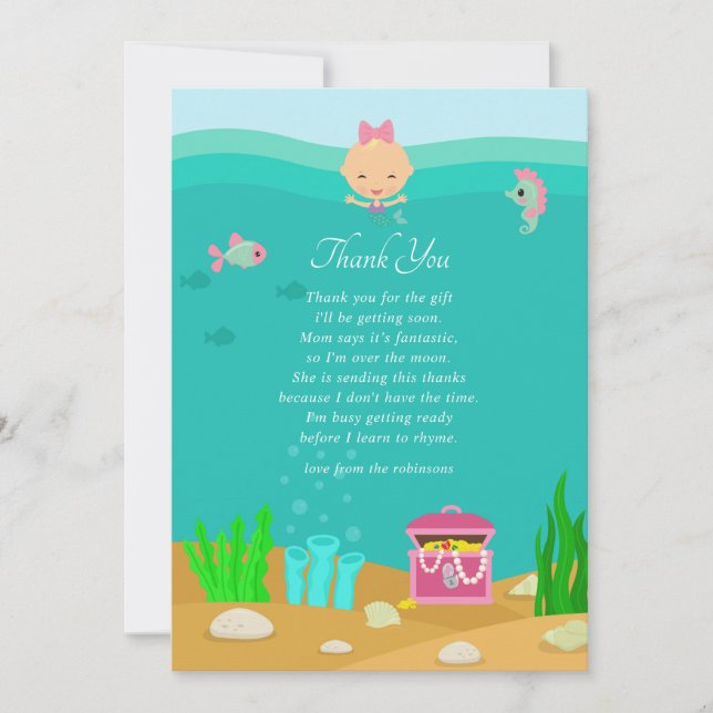 Mermaid Under the Sea Baby Shower Thank You Card (Front)