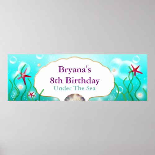 Mermaid Under The Sea Beach Birthday Party Banner Poster