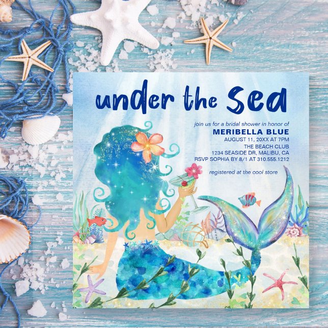 Mermaid Under The Sea Beach Bridal Shower Invitation
