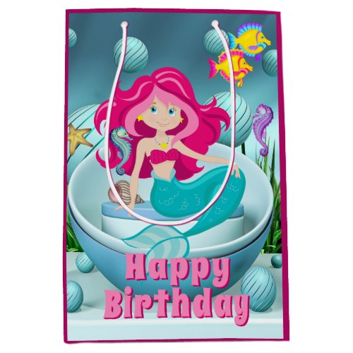 Mermaid Under the Sea Beach Happy Birthday Medium Gift Bag