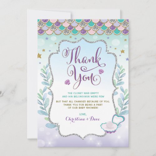 Mermaid Under the Sea Beach Ocean Baby Shower Thank You Card