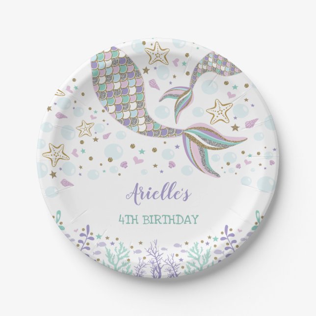 Mermaid Under the Sea Beach Ocean Birthday Party Paper Plates (Front)
