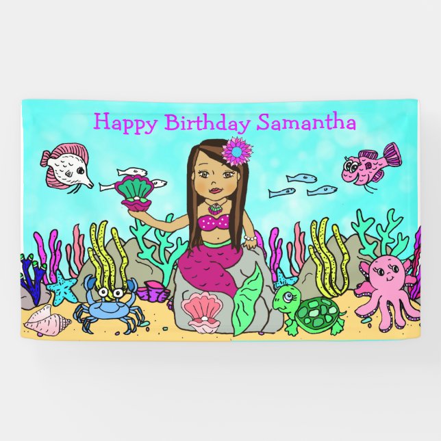 Mermaid Under the Sea Birthday Banner (Horizontal)