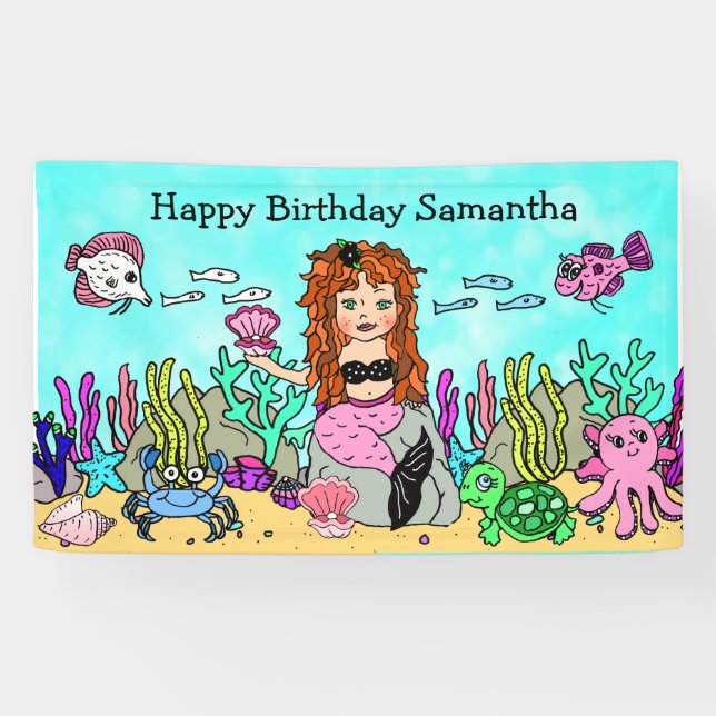 Mermaid Under the Sea Birthday Banner (Horizontal)