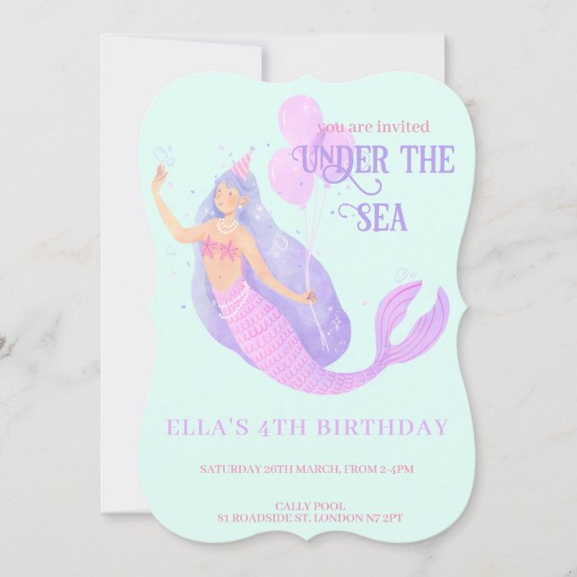 Mermaid Under the Sea Birthday Blue Party Invitation (Front)
