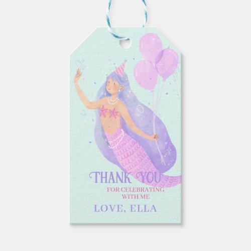 Mermaid Under the Sea Birthday Blue Thank you Gift Tags