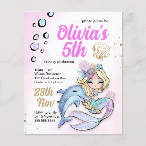 Mermaid Under the Sea Birthday Budget Invitation Flyer
