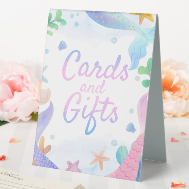 Mermaid Under The Sea Birthday Cards and Gifts Table Tent (In SItu (Wedding))