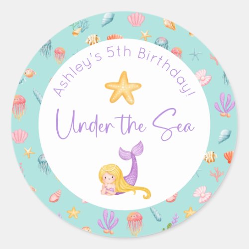 Mermaid Under The Sea Birthday Classic Round Sticker