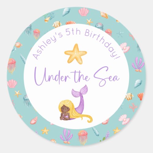 Mermaid Under The Sea Birthday Classic Round Sticker