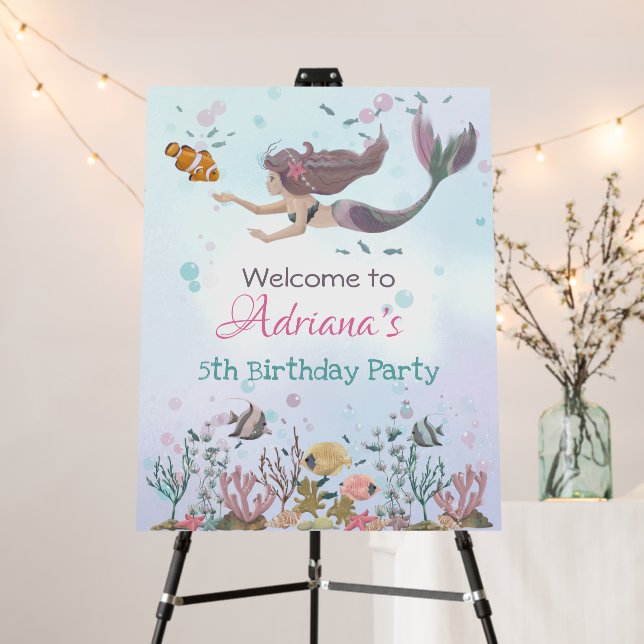 Mermaid Under The Sea Birthday Foam Board (In Situ (Stand))