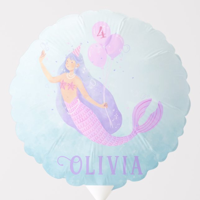 Mermaid Under the Sea Birthday Girl Age Blue Balloon (Front)