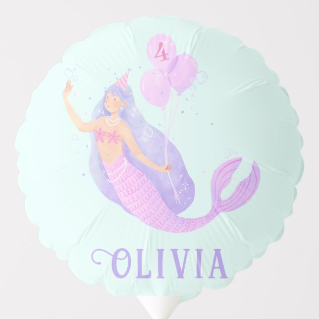 Mermaid Under the Sea Birthday Girl Age Blue Balloon (Front)