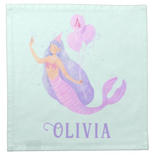 Mermaid Under the Sea Birthday Girl Age Blue Cloth Napkin