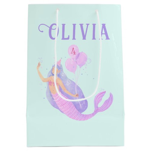 Mermaid Under the Sea Birthday Girl Age Blue Medium Gift Bag