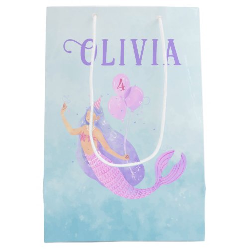 Mermaid Under the Sea Birthday Girl Age Blue Medium Gift Bag