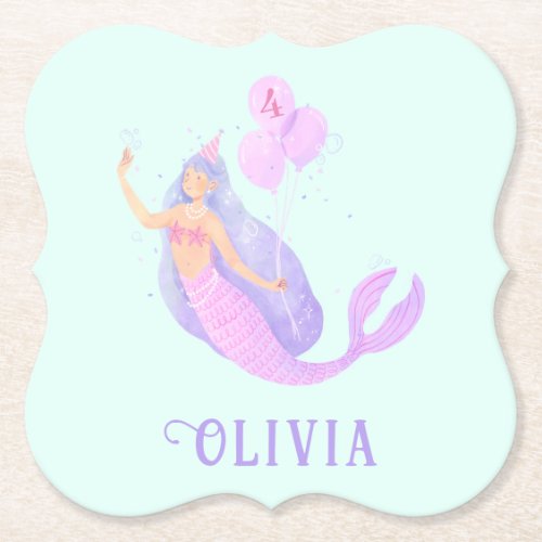 Mermaid Under the Sea Birthday Girl Age Blue Paper Coaster