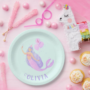Mermaid Under the Sea Birthday Girl Age Blue Paper Plates