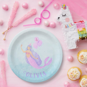 Mermaid Under the Sea Birthday Girl Age Blue Paper Plates