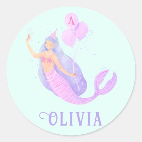 Mermaid Under the Sea Birthday Girl Age Blue Party Classic Round Sticker