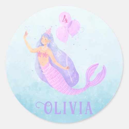Mermaid Under the Sea Birthday Girl Age Blue Party Classic Round Sticker